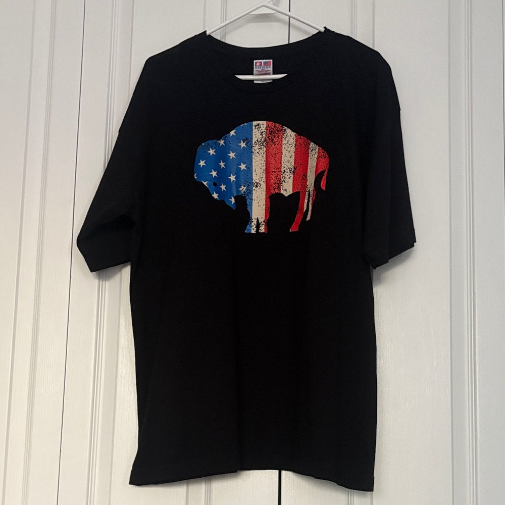 Buffalo Black T-Shirt with American Flag Graphic